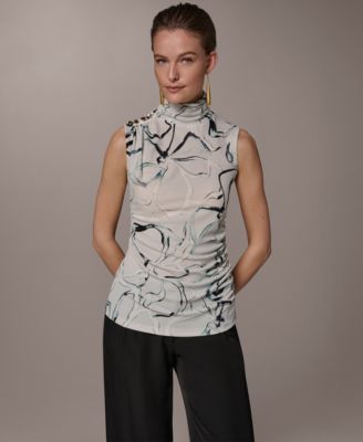 Women's Mock Neck Button Shoulder Top