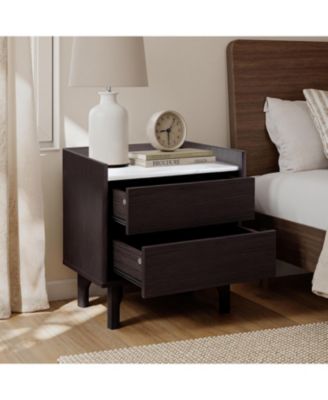 Modern Nightstand with Faux Marble Top, Bediside Table with Drawer