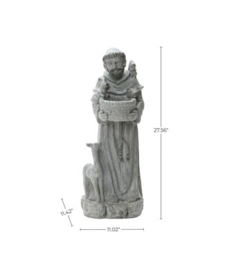 Saint Francis Garden Statue with Birdfeeder Bowl, Outdoor Sculpture with Animal Companions