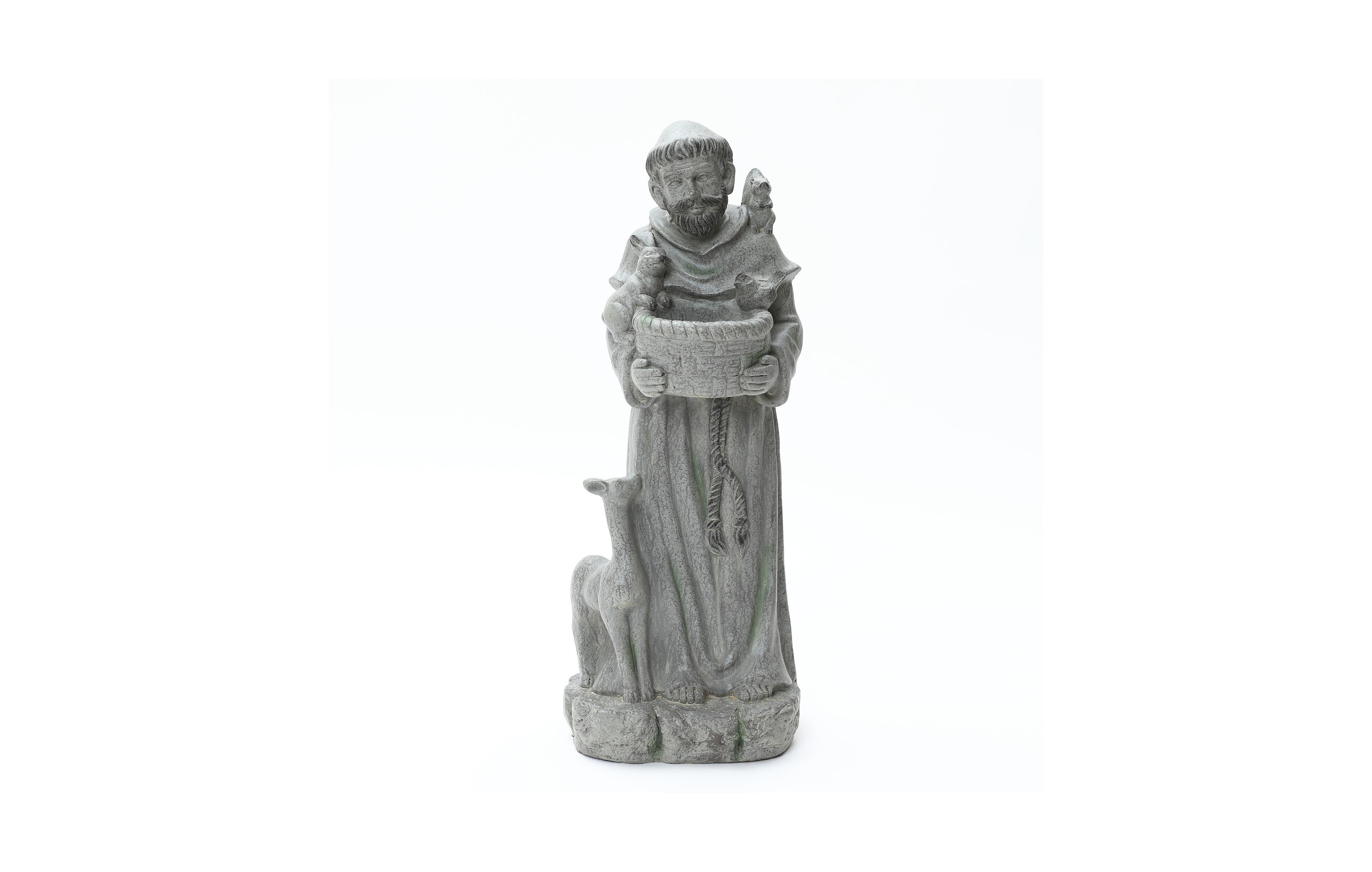 LuxenHome Saint Francis Garden Statue with Birdfeeder Bowl, Outdoor Sculpture with Animal Companions