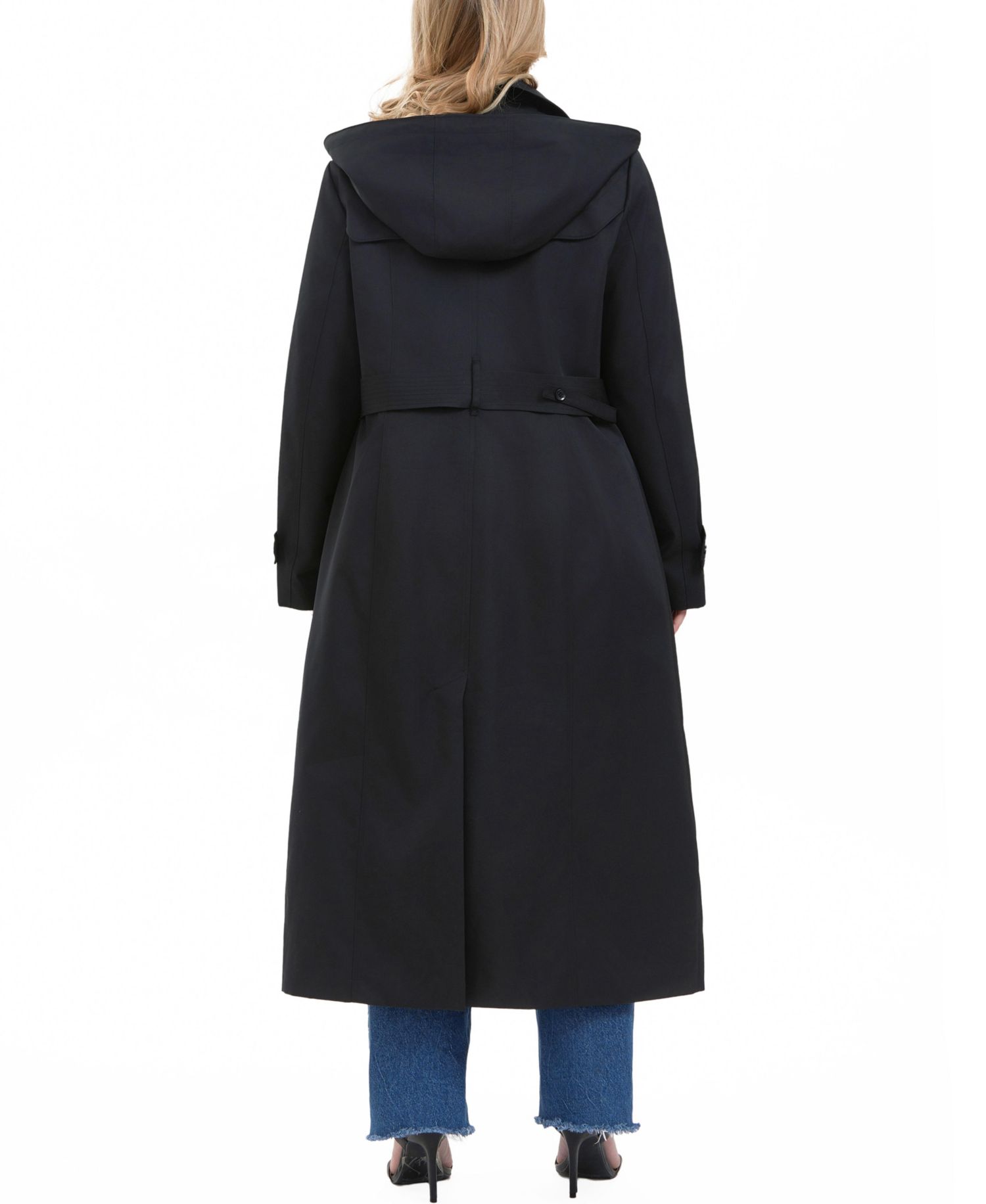 Plus Size Hooded Water-Resistant Trench Coat