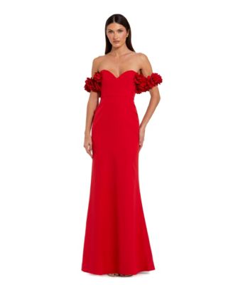 Women's Crepe Off The Shoulder Gown With 3D Flowers