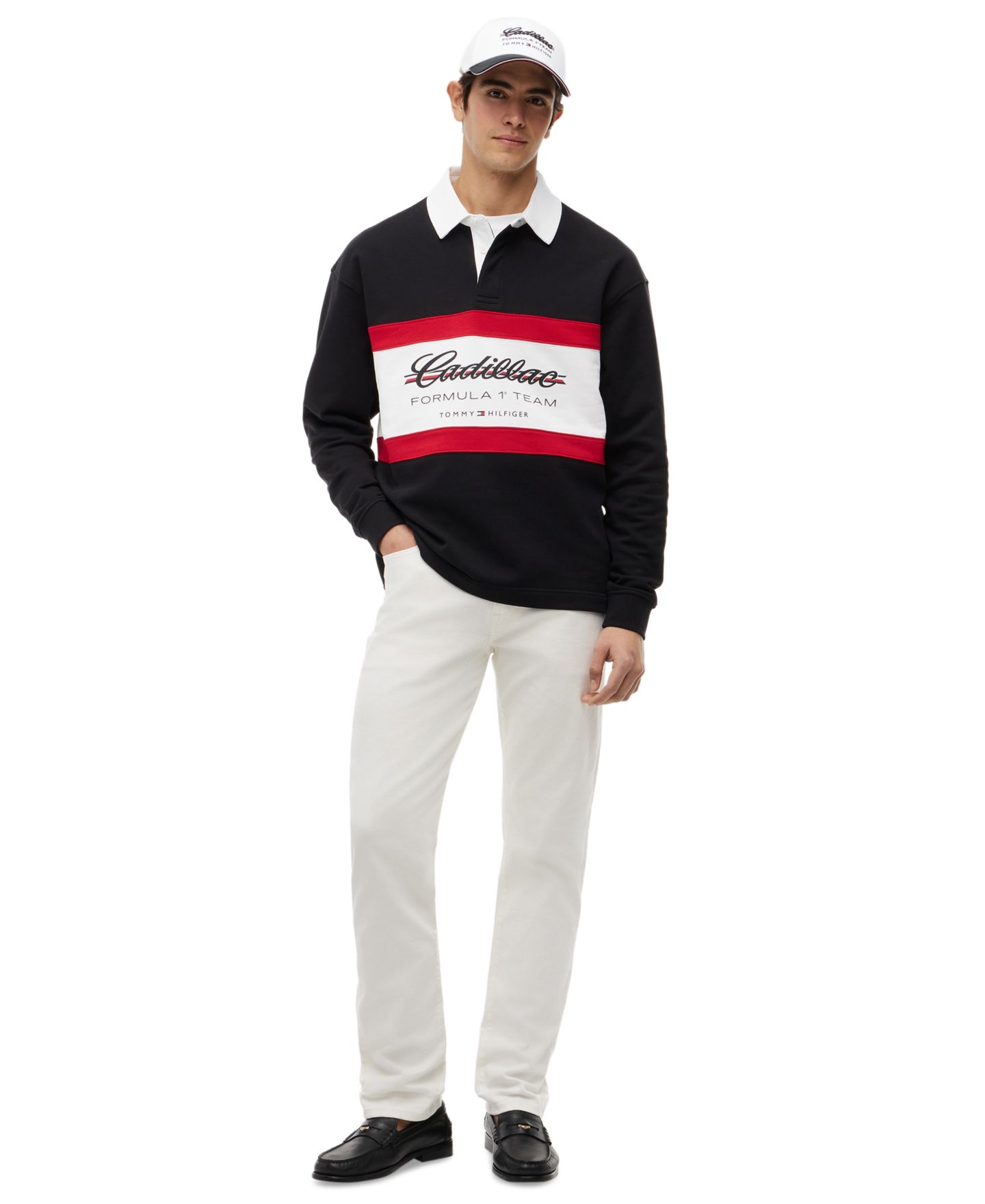 Мужское поло Tommy Hilfiger x Cadillac F1® Panelled Script Rugby Polo Shirt, цвет: Чёрный — фото 2