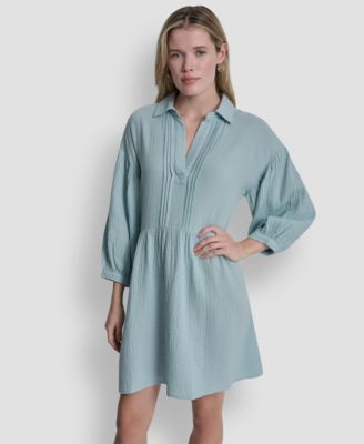 Women's Henley Pleated Tiered Dress