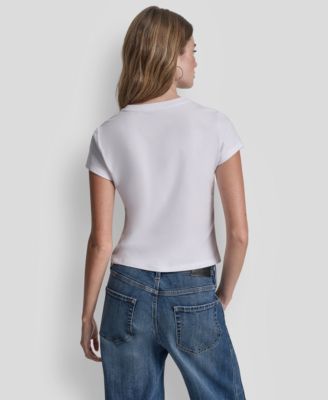 Women's Rhinestone Logo Crew Neck Baby T-Shirt