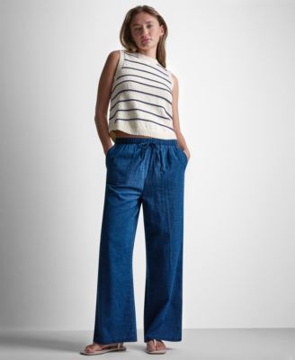 Women's Sleeveless Crew Neck Striped Sweater