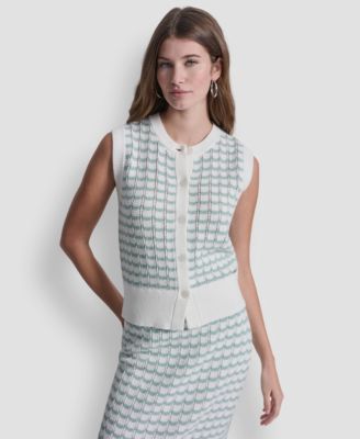 Women's Sleeveless Button-Front Shell & Pointelle Stitch Crew Neck Sweater