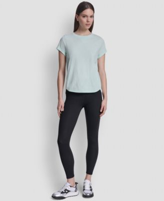 Women's Embroidered Crewneck Logo Roll-Sleeve Top