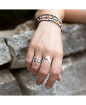 925 Sterling Silver Hammered Abstract Chevron Wave Ring