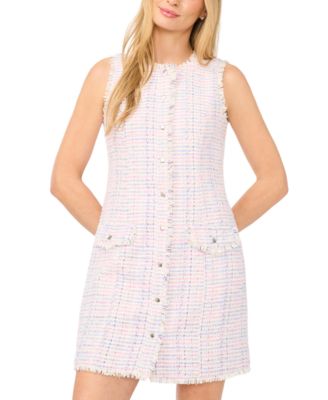 Women's Sleeveless Button-Down Crewneck Mini Dress