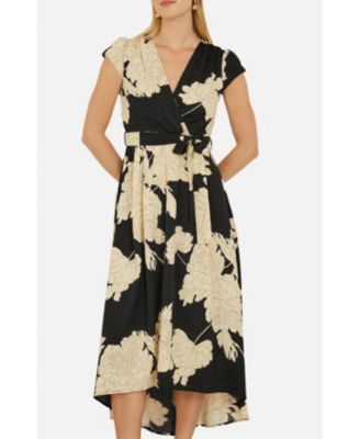 Women's Blossom Print Dipped Hem Wrap Midi Dress