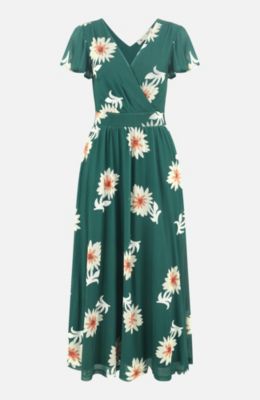 Women's Mesh Flower With Pockets Wrap Midi Dress