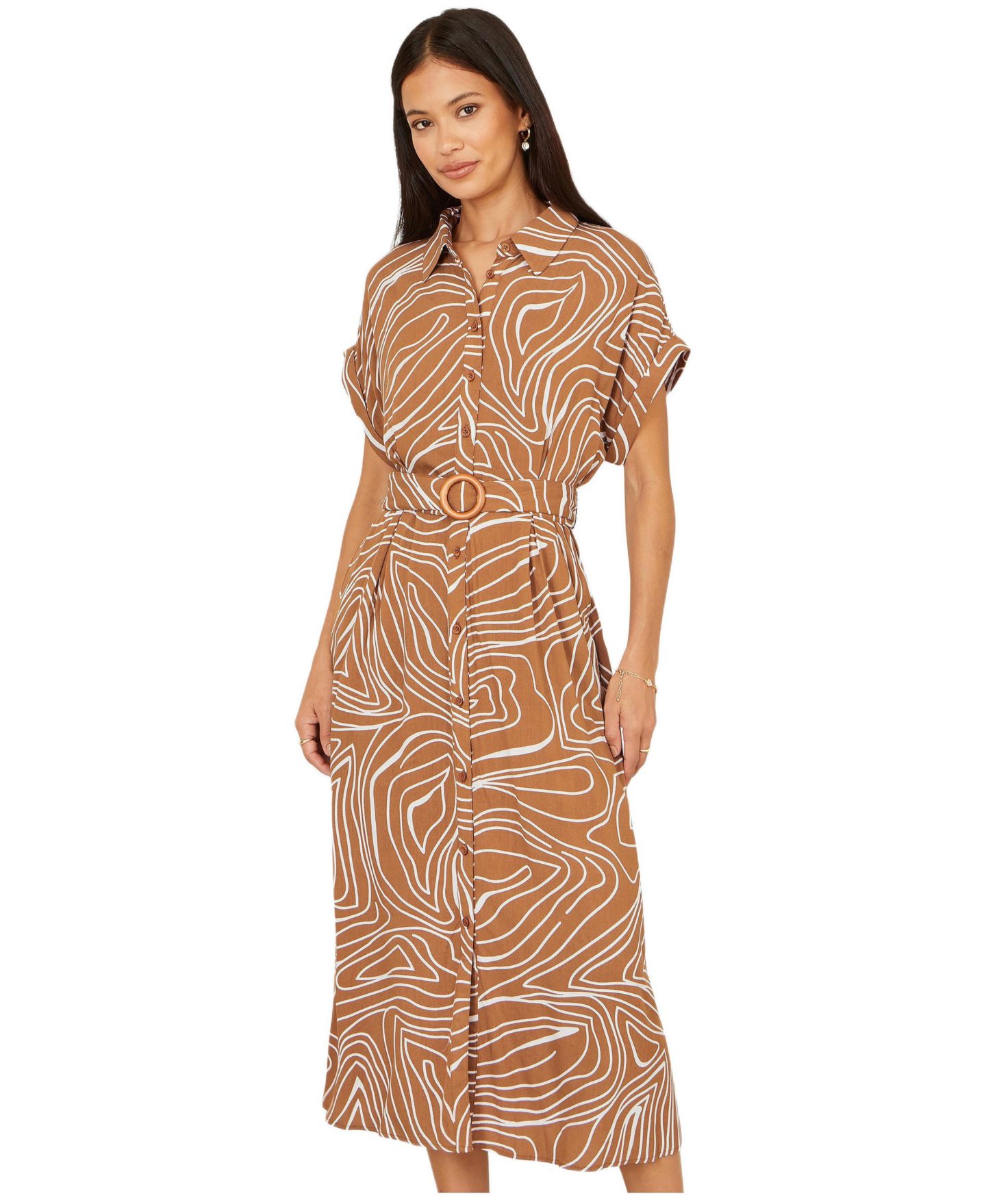 Женское платье Yumi Abstract Swirl Print Relaxed Midi, цвет: Коричневый — фото 1