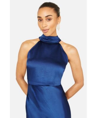 Women's Satin Halter Neck Midi Dress
