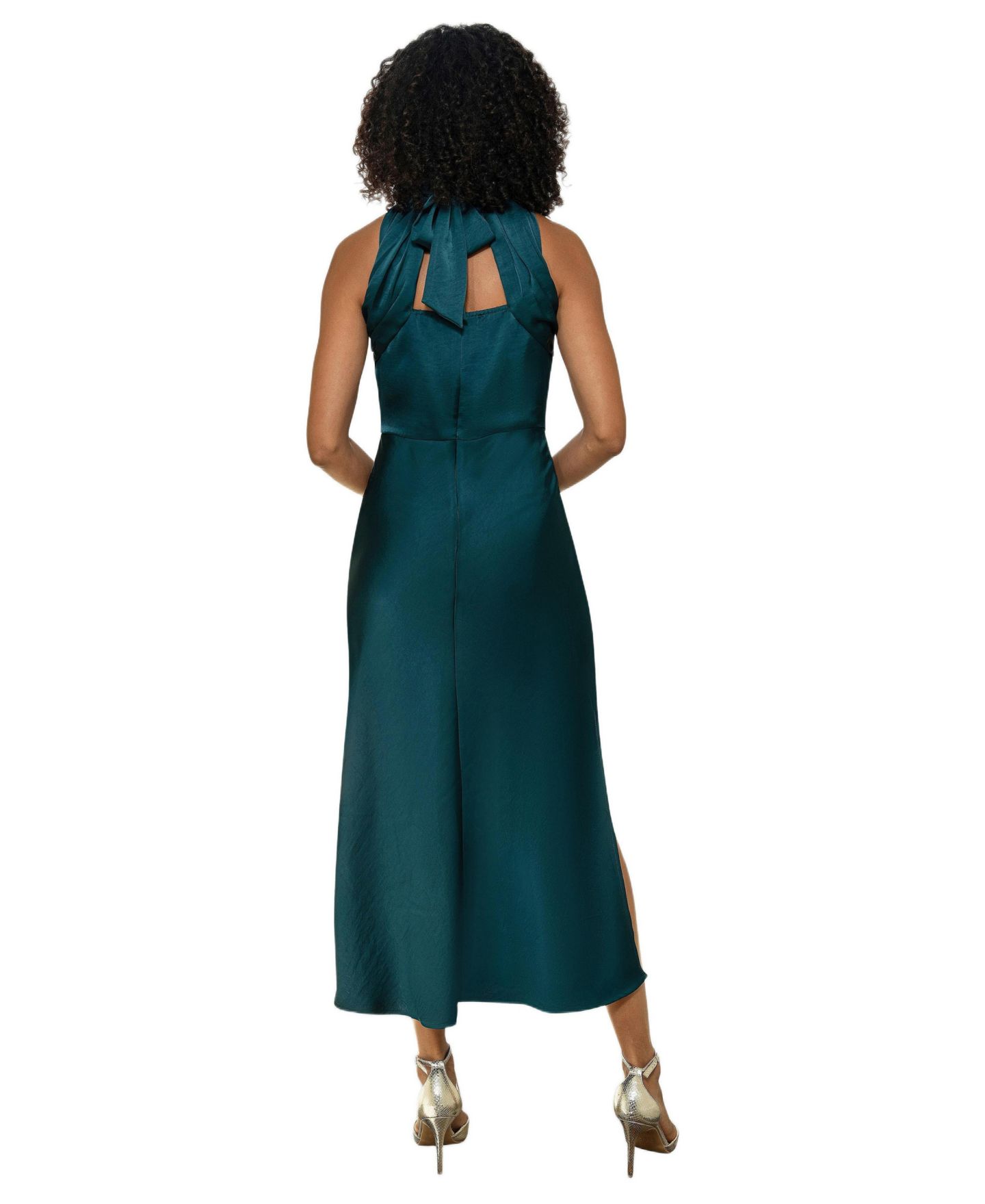 Женское платье Yumi Satin Halter Neck Midi, цвет: Зелёный — фото 2