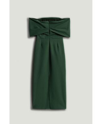 Women's Off-Shoulder Fold over Column Midi Dress