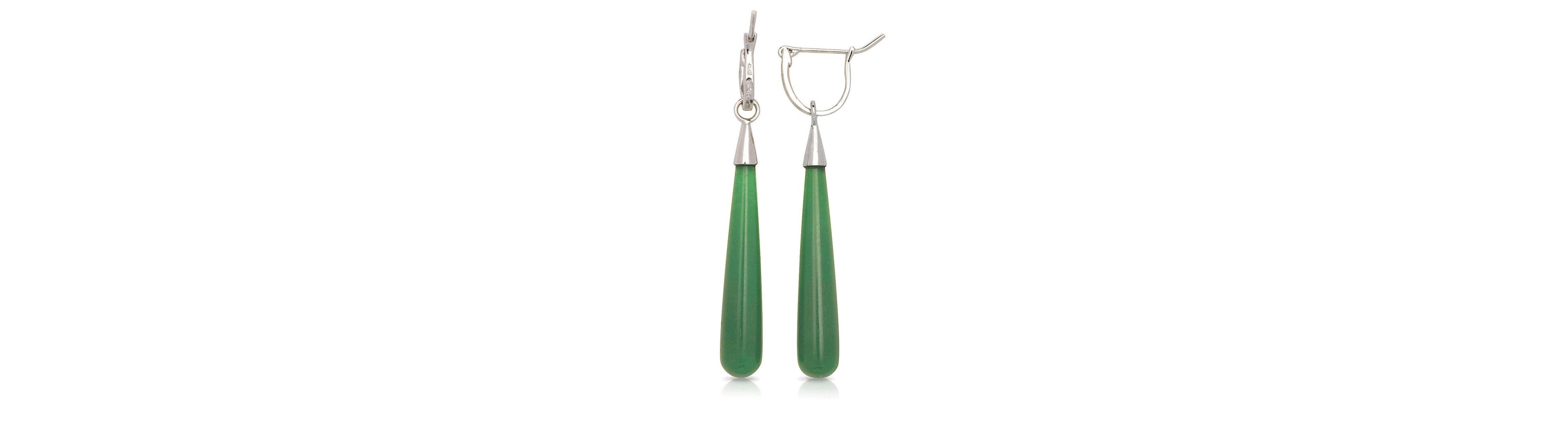 Curata Jewelry 925 Sterling Rhodium Plated Long Tear-drop Green Dyed Jade Dangle Earrings 7mm x 52mm Dangle Earring