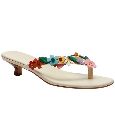 Женские сандалии Coach Tea Rose Kitten Heel Thong, цвет: Белый / Разноцветный