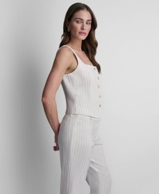 Women's Sleeveless Pinstripe Button-Front Vest