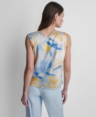 Women's Printed Asymmetric Neck Sleeveless Top
