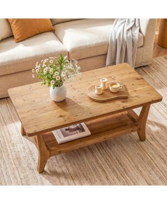 Solid Wood Coffee Table, 47-Inch Living Room Center Table with Shelf, 2-Tier, Smooth Corners, Child-Friendly, Easy Assembly