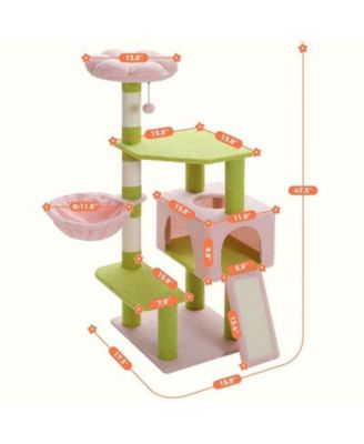 47.2" Cat Tree with Sisal-Covered Scratching Posts, Multi-Level Climbing Tower for Indoor Cats