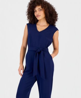 Petite Belted V-Neck Jumpsuit