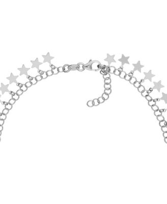 925 Sterling Silver 10 Inch Rhodium Plated Round Link With Hanging Stars Adjustable Anklet Anklet