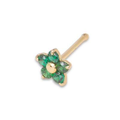 Solid 14k Yellow Gold Cubic Zirconia 3mm Flower Nose stud