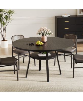 Round Dining Table for 4-6, 47 inch Wood Kitchen Table with Storage Shelf,with Metal Base,No Chairs