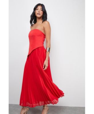 Women's Bandeau Bodice Pleated Midi Dress