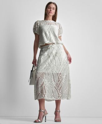 Women's Leaf Crochet Short-Sleeve Top