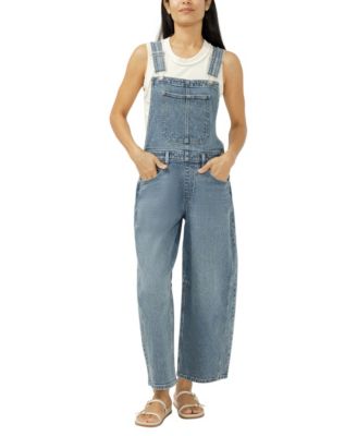 Women's Denim Barrel-Leg Overalls