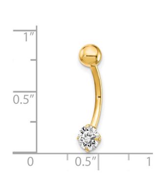 Solid 10k Yellow or White Gold 14g 5mm Round Cubic Zirconia Belly Ring Dangle
