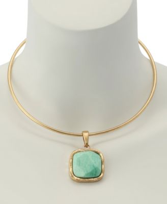 Turquoise Stone Pendant Wire Necklace