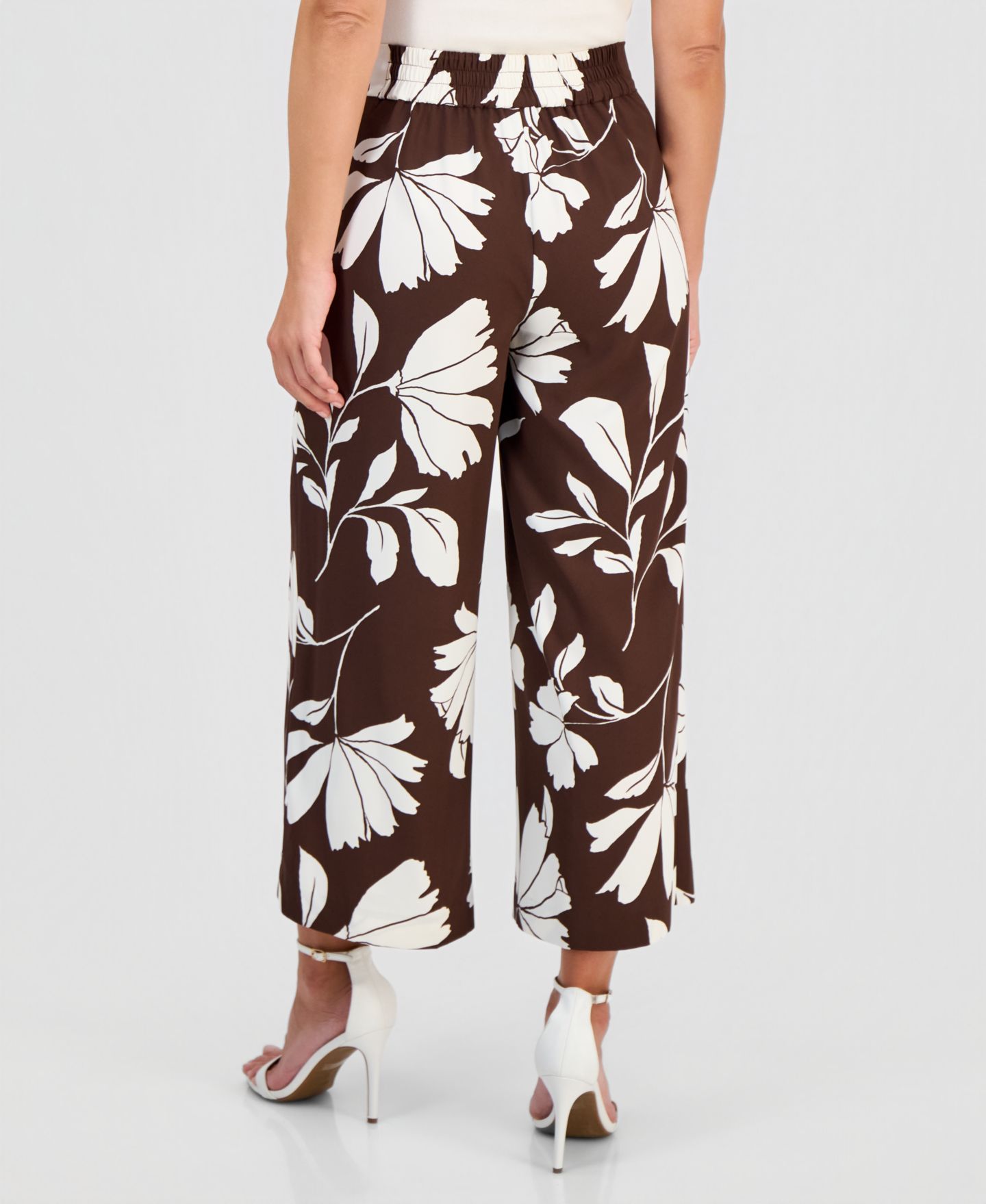 Женские брюки Anne Klein Wide-Leg Pull-On Pants, Regular & Petite, цвет: Тёмный шоколадный / Белый — фото 4