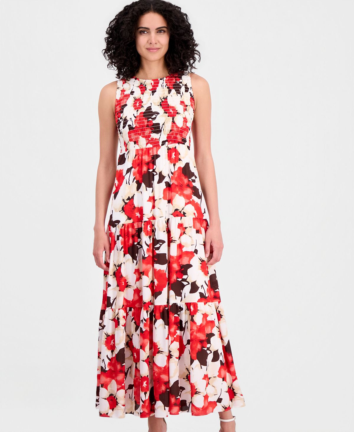 Anne Klein Women's Smocked-Bodice Tiered Maxi Dress view 2 — MAYCSS fashion products