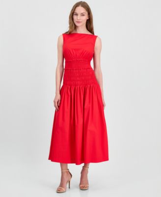 Women's Jewel-Neck Smocked Midi Dress
