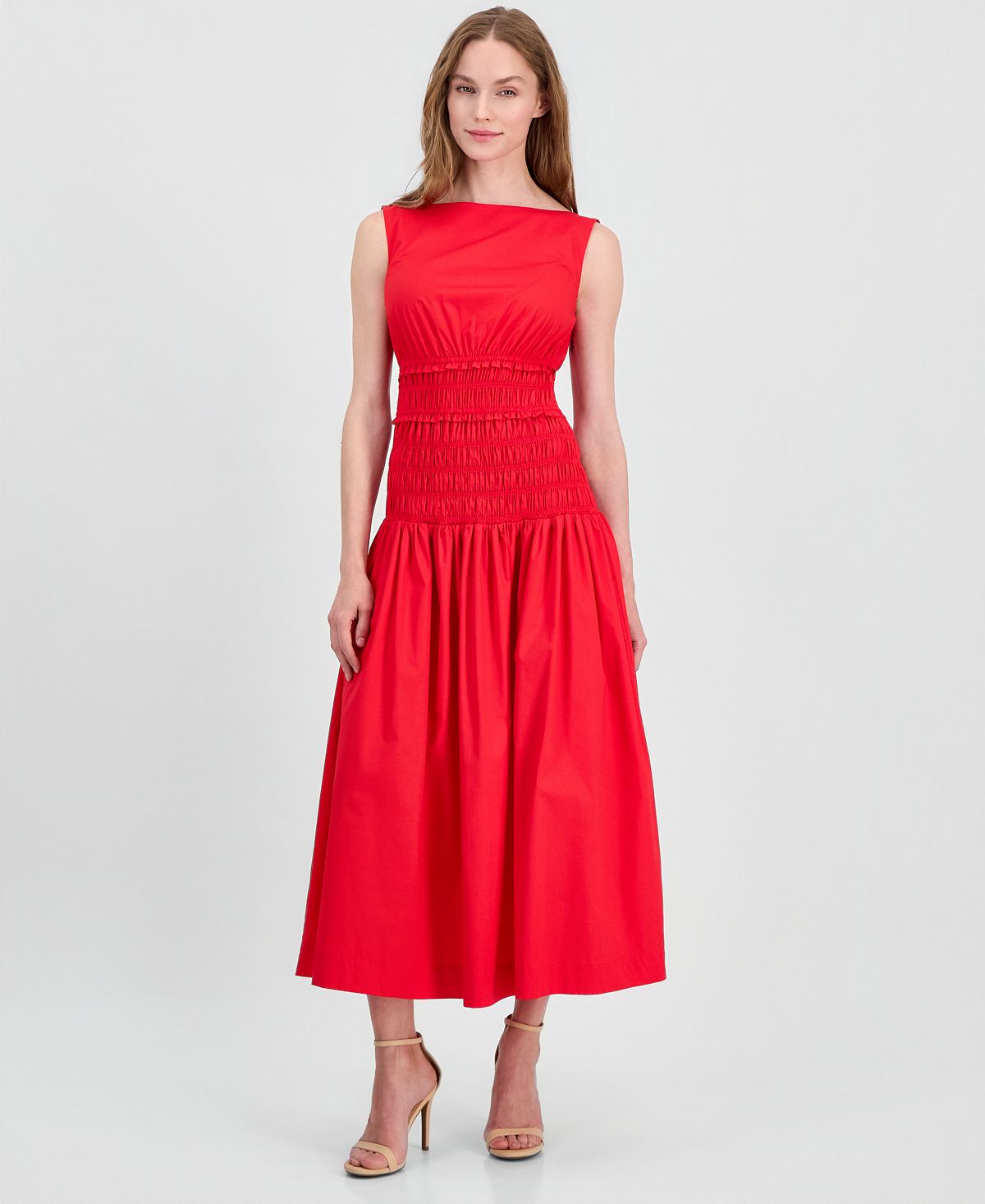 Anne Klein Women's Jewel-Neck Smocked Midi Dress view 1 — MAYCSS fashion products