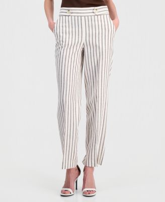 Women's Linen-Blend Striped Pull-On Pants