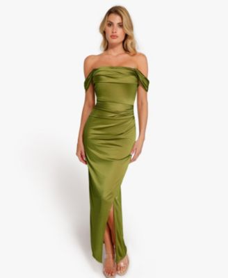 Women's Shapewear Off Shoulder Shine Ruched Sculpting Maxi Dress Wedding