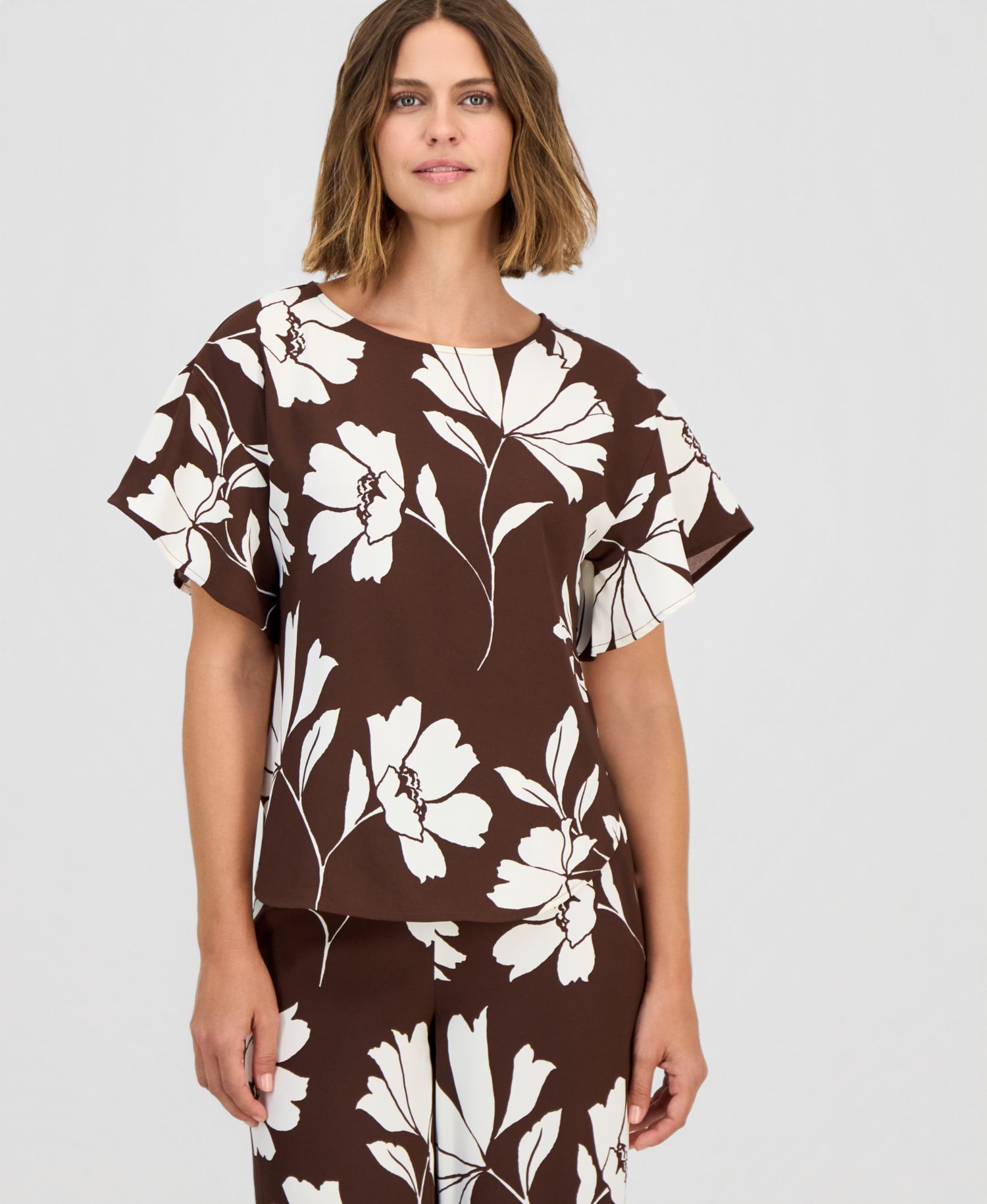 Women's Flutter-Sleeve Boat-Neck Top, Regular & Petite