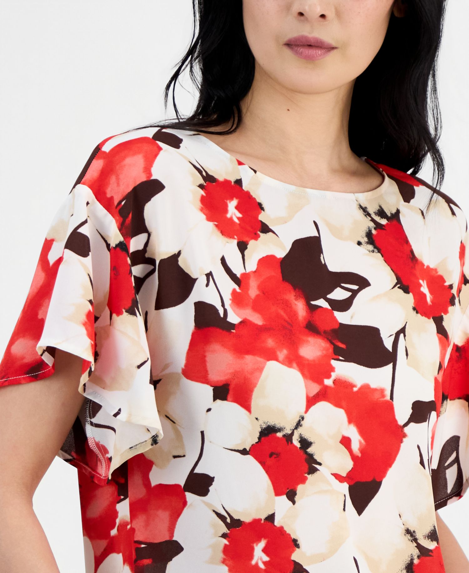 Women's Printed Flutter-Sleeve Top