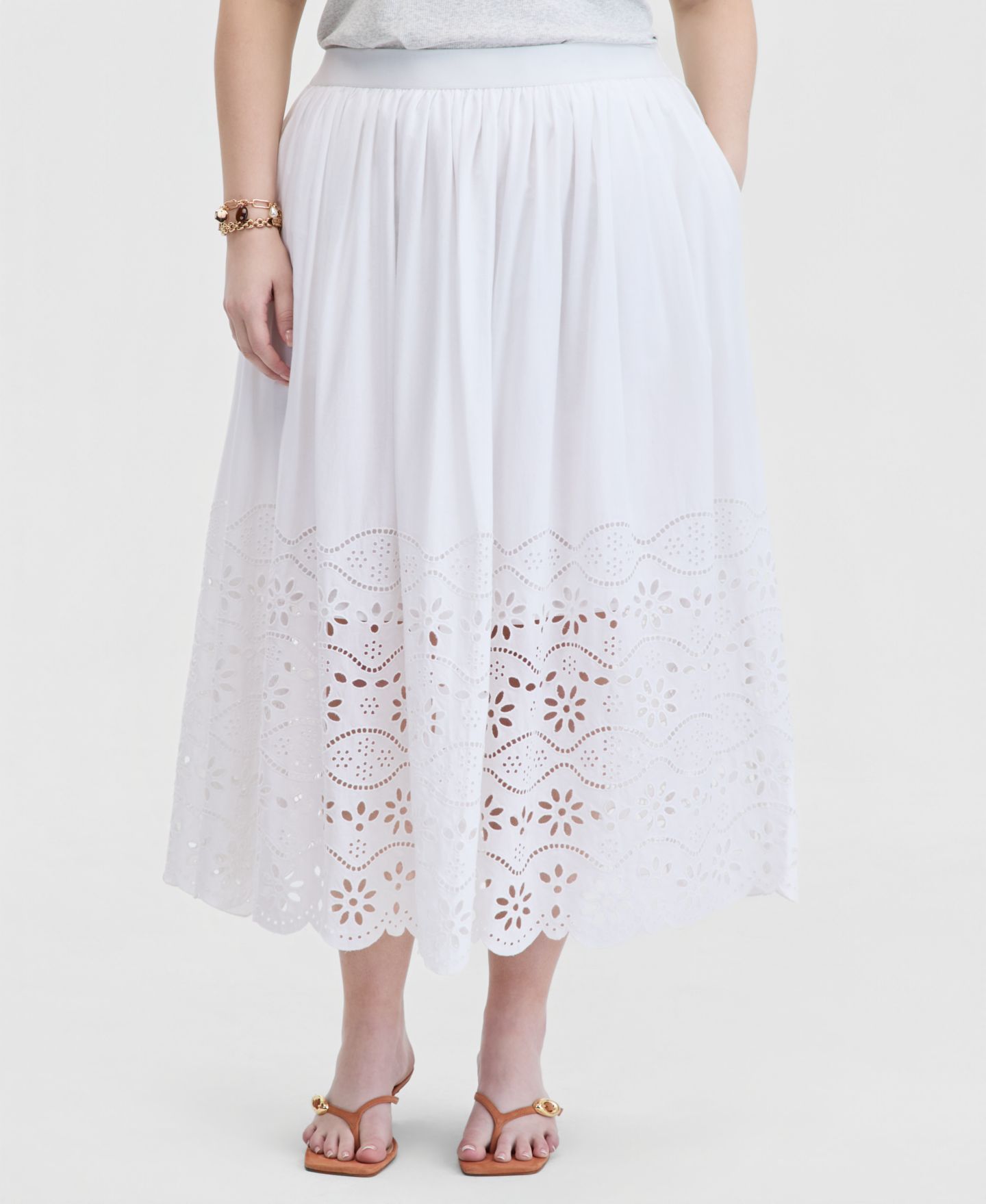 Женская юбка On 34th Trendy Plus Size Eyelet-Embroidered Midi, цвет: Яркий белый — фото 2