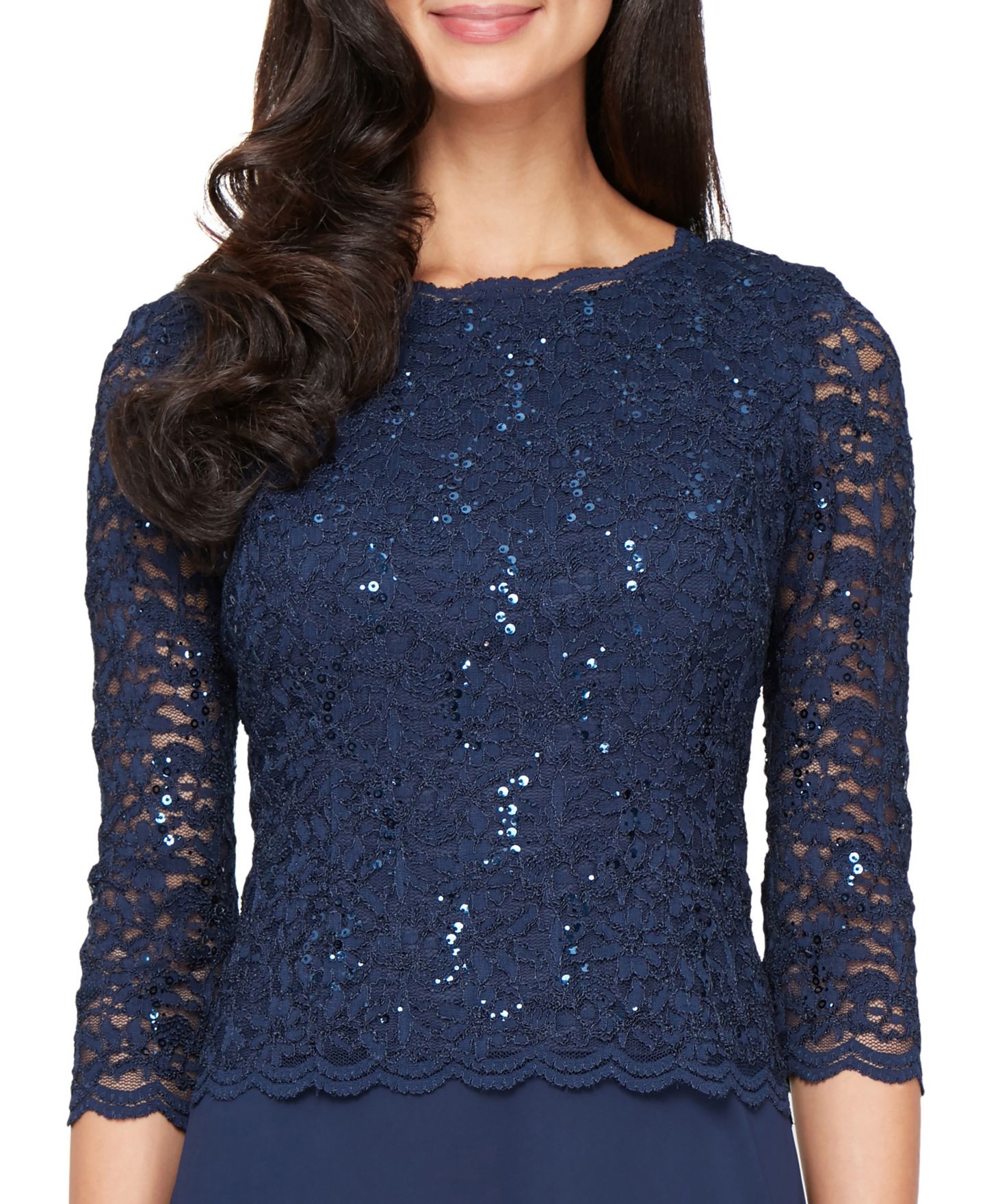 Женские платья Alex Evenings Petite Sequin Lace Gown, цвет: Тёмно-синий — фото 2