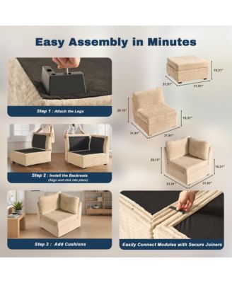 6-Piece Living Room Furniture Sectional Sofa,  L-Shaped Deep Seat Cloud Couch with Chaise Ottoman, Comfy Corduroy Modular Sofa Bed for Home