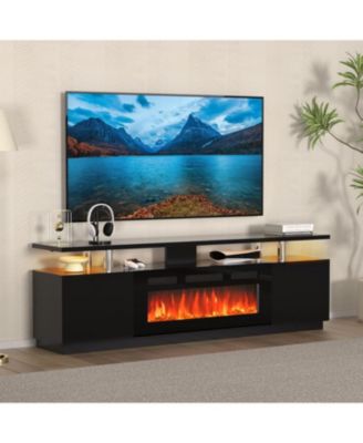 70" Fireplace TV Stand with 36'' Firplace, Electric Fireplace Heater with 12 Frame and LED Light Colors