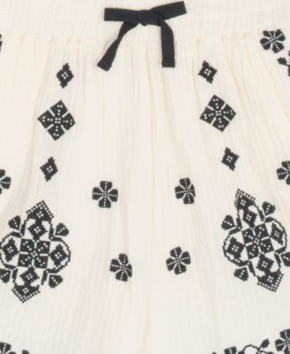 Girls' 7-16 Smocked Top and Embroidered Gauze Shorts, 3-Piece Set