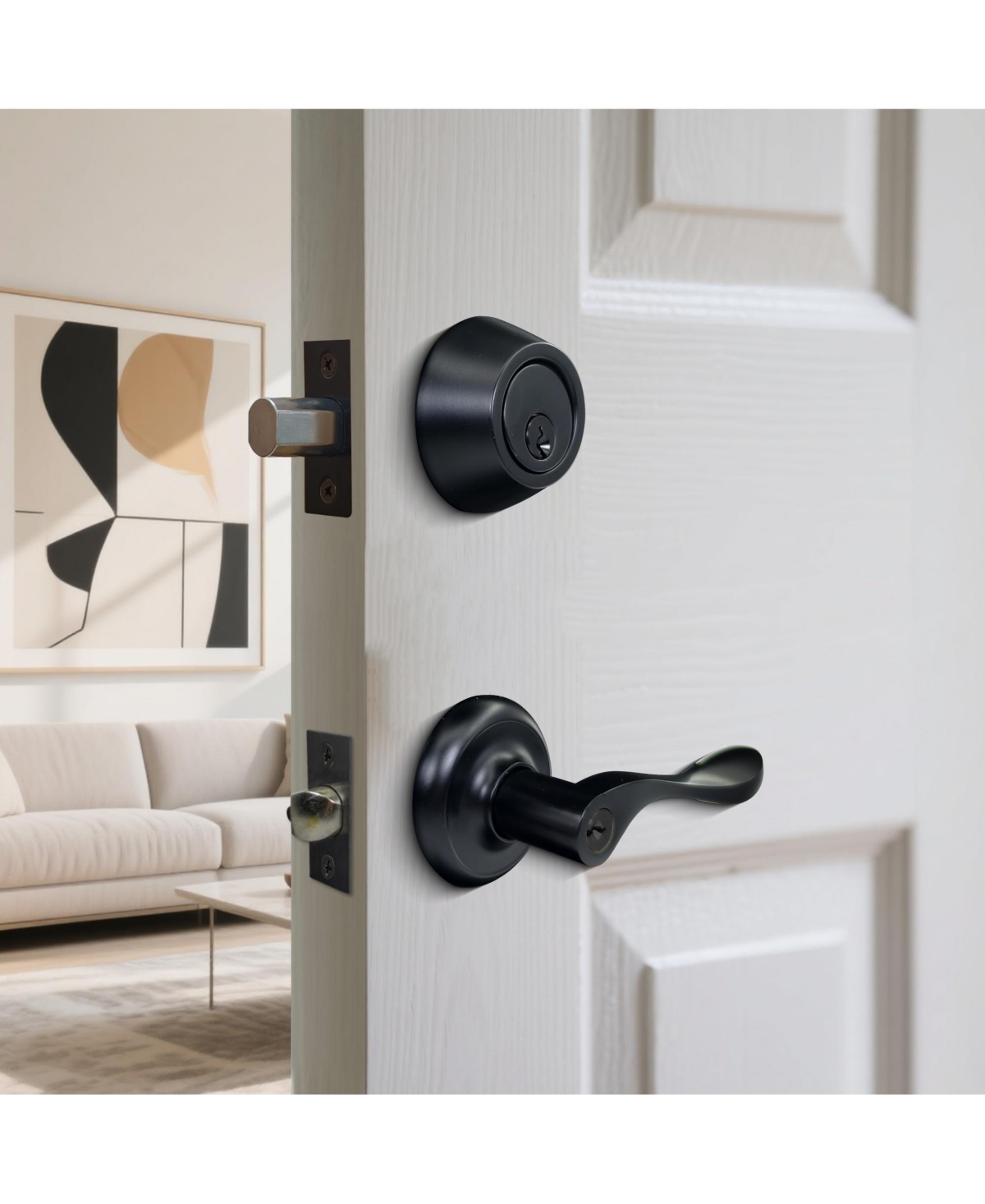 Zachvo Zinc Alloy Door Lever with Ergonomic Grip, Chamfered Edges, Easy Installation-Black 1 Pack