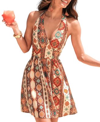 Women's Halter Neck Boho Print Beach Dress